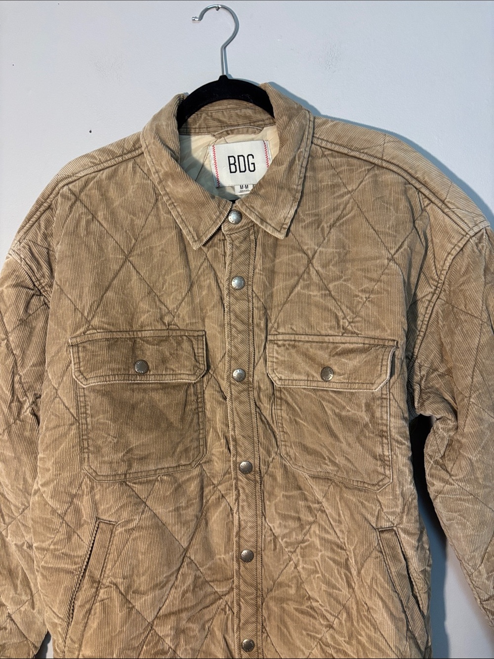 BDG Quilted Corduroy Shirt Jacket - Beige/Tan Size M Oversized 100% cotton body